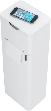 WENKO Stand WC-Garnitur Mod. Imon 6 in 1 Weiß matt, integrierter Toilettenpapierhalter, WC-Bürstenhalter, Ersatzrollenhalter, Stauraumfächer und Ablage,24212100