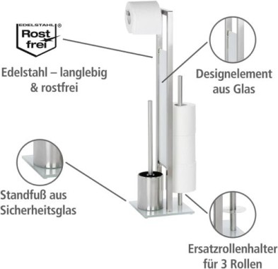WENKO Stand WC-Garnitur Rivalta, in rostfreier Edelstahl-Qualität, 23 x 70 x 18 cm, 21564100