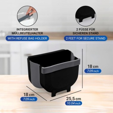WENKO Tür-Abfalleimer Mod. Fago 5 L Schwarz faltbarer Mülleimer für Küchenabfälle, 55028100