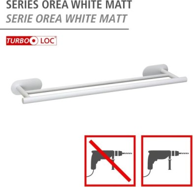 WENKO Turbo-Loc® Badetuchstange Duo Mod. Orea White matt, 60 cm aus rostfreiem Edelstahl, 26005100