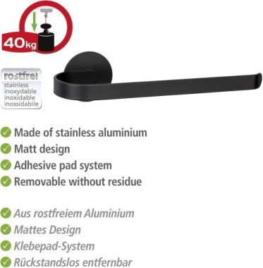 Preview: WENKO Turbo-Loc® Handtuchhalter Mod. Bivio Black matt aus Aluminium, 26173100