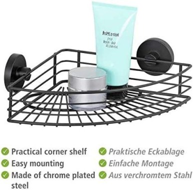 WENKO Vacuum-Loc® Eckablage Bari schwarz Wandablage, Befestigen ohne bohren, 24735100
