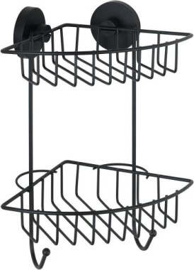 WENKO Vacuum-Loc, Eckregal 2 Etagen Bari Schwarz Wandablage, Befestigen ohne bohren, 24736100