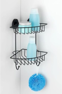 WENKO Vacuum-Loc, Eckregal 2 Etagen Bari Schwarz Wandablage, Befestigen ohne bohren, 24736100