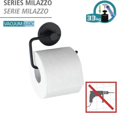 WENKO Vacuum-Loc® Toilettenpapierhalter Milazzo Schwarz WC-Rollenhalter, Befestigen ohne bohren, 24738100