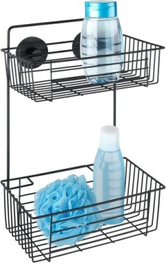 WENKO Vacuum-Loc® Wandregal 2 Etagen Mod. Bari Schwarz Wandablage, Befestigen ohne bohren, 24734100