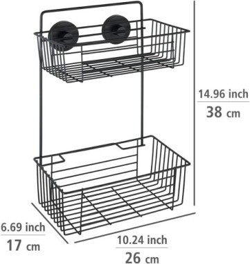 WENKO Vacuum-Loc® Wandregal 2 Etagen Mod. Bari Schwarz Wandablage, Befestigen ohne bohren, 24734100