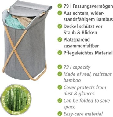WENKO Wäschesammler Bahari, 79 Liter, 40 x 68 x 46 cm, 62211100