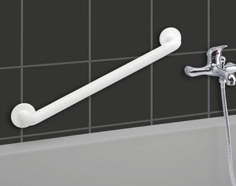 WENKO Wandhaltegriff Secura Weiß - Bad-Sicherheitsgriff für Badewanne oder WC, Aluminium, 64.5 x 7 x 8 cm, Weiß 17933100