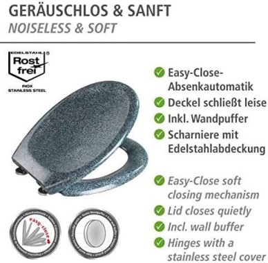 Preview: WENKO WC-Sitz Mod. Ottana hygienischer Premium Toilettensitz mit Absenkautomatik in Granitfarbe, 18902100