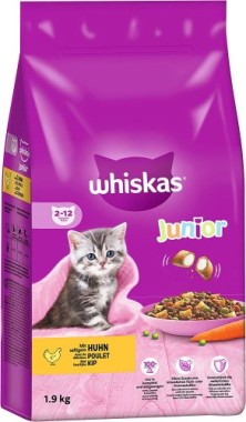 Whiskas Junior Trockenfutter mit Huhn, 1,9kg, von 2-12 Monaten, 325672