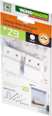 Windhager Einhängewinkel-Set, Montageset für Insektenschutz Spannrahmen, Montagewinkel, Rahmen - Winkel, 2 Stück, weiß, 03547 (Packung mit 3) 04540