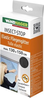 Windhager Insektenschutz Fenstergitter, elastisch, gute Durchsicht, inkl. Montage-Klettband, anthrazit, 130 x 150 cm, 03386