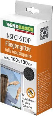Windhager Insektenschutz Plus Fliegengitter für Fenster, individuell zuschneidbar, inkl. Montage-Klettband, 100 x 130cm, anthrazit