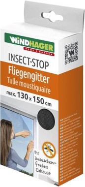 Windhager Insektenschutz Plus Fliegengitter für Fenster, inkl. Montage-Klettband, 130 x 150cm, anthrazit, 03499
