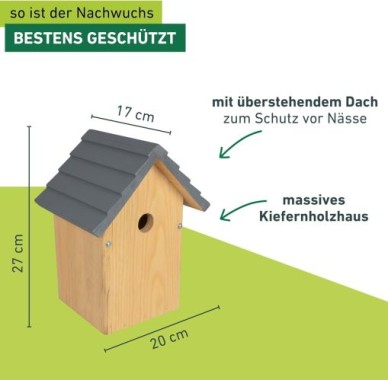 Windhager Nistkasten Cosy, Einflugloch Ø 28 mm, 27,50 x 18 x 20,50 cm, 07674