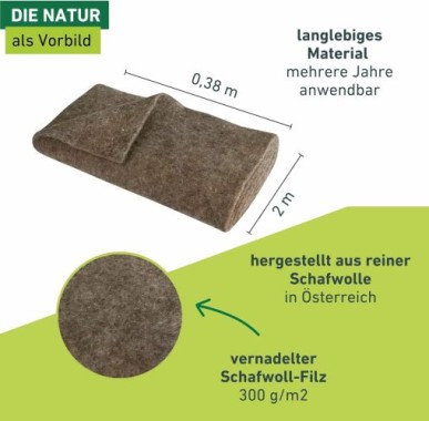 Windhager Schafwoll-Filzmatte, Kälteschutzmatte, 300 g/m², 2 x 0,38 m, grau, 06040