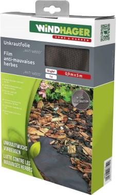 Windhager Unkrautfolie Antiweed, Unkrautviles, Anit Unkrautfolie, 33 g/ m², schwarz, 5 x 0,9 m, 06750