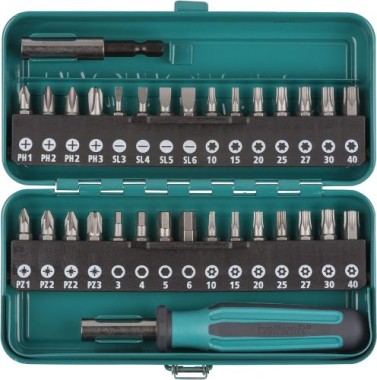 wolfcraft Bit-Box Schlitz / Kreuzschlitz (PH/PZ) / TORX® (T) / TORX® mit Bohrung / Innensechskant, 32-tlg., 1388000