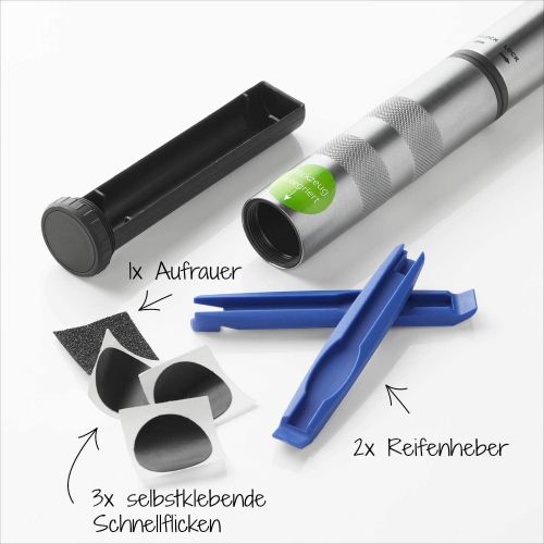 Hagebau Nadlinger - FISCHER Mini-Luftpumpe mit integriertem Reifen-Flickzeug,  für alle Ventile, aus Aluminium, 50073