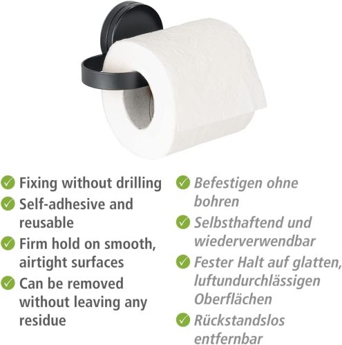 Static-Loc Plus WC-Rollenhalter, Nadlinger WENKO Befestigen Bohren, Pavia 24901100 Schwarz - Toilettenpapierhalter ohne Hagebau
