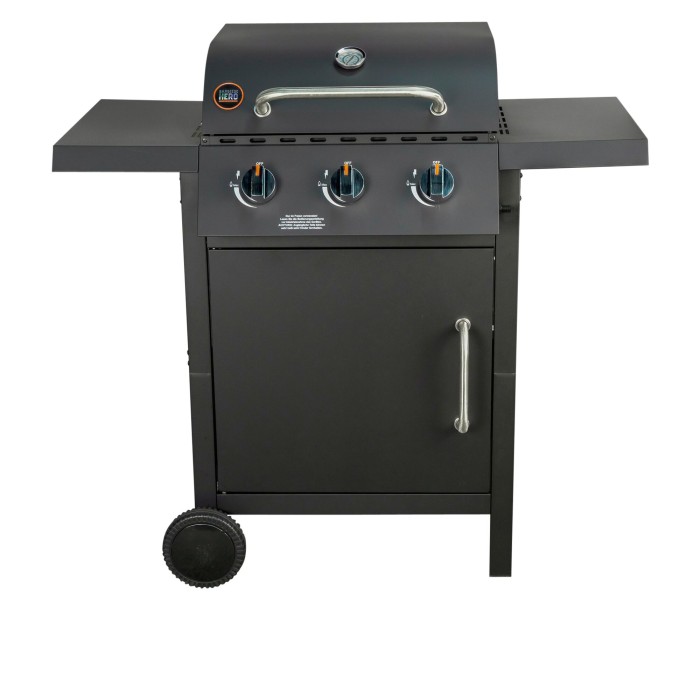 BBQ Hero Gasgrill 3-Brenner Ak verchromt, 37x45cm, 9kW, 915086