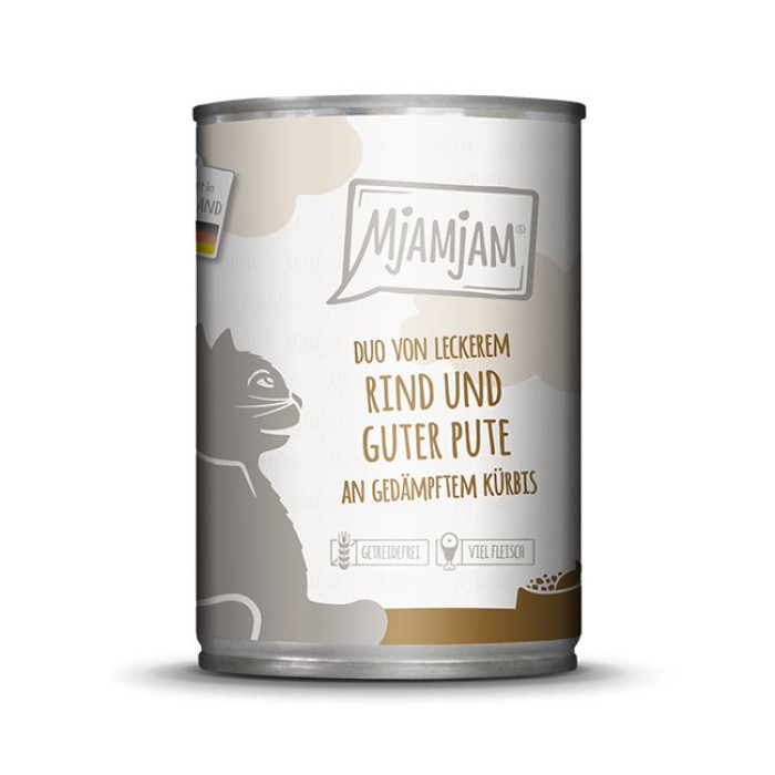 MjAMjAM DUO von leckerem Rind & guter Pute an gedämpftem Kürbis, 400g, 11344