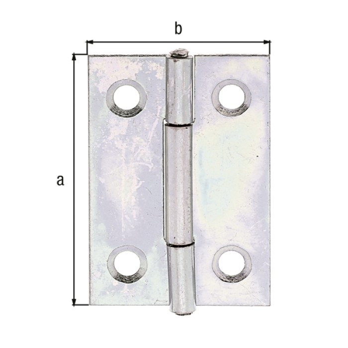 Alberts Scharnier, Schmal: Stahl roh, sendzimirverzinkt, mit vernietetem Edelstahlstift 38x26x0,75mm 345372