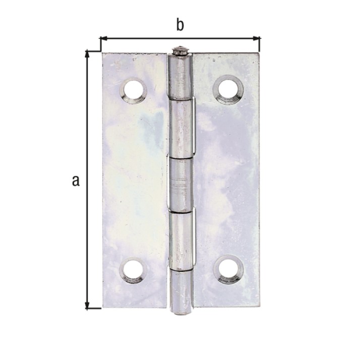 Alberts Scharnier, Schmal: Stahl roh, sendzimirverzinkt, mit vernietetem Edelstahlstift 51x30x0,75mm 345389