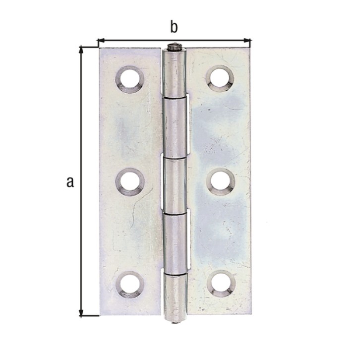 Alberts Scharnier, Schmal: Stahl roh, sendzimirverzinkt, mit vernietetem Edelstahlstift 64x34x1mm 345396
