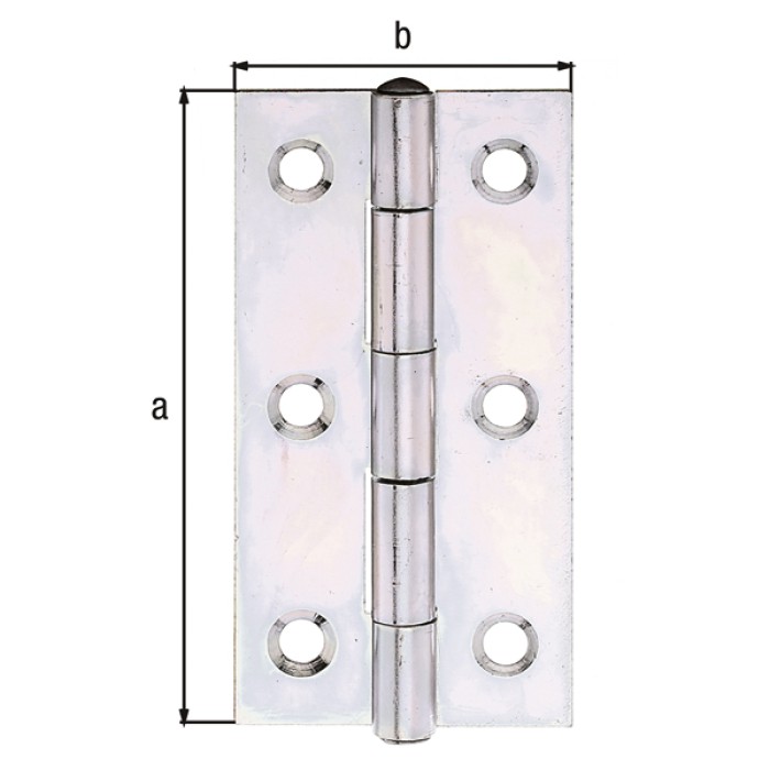 Alberts Scharnier, Schmal: Stahl roh, sendzimirverzinkt, mit vernietetem Edelstahlstift 70x35,4x1mm 345402