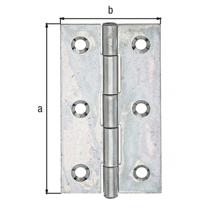 Alberts Scharnier, Schmal: Stahl roh, sendzimirverzinkt, mit vernietetem Edelstahlstift 80x41x1,2mm 345419