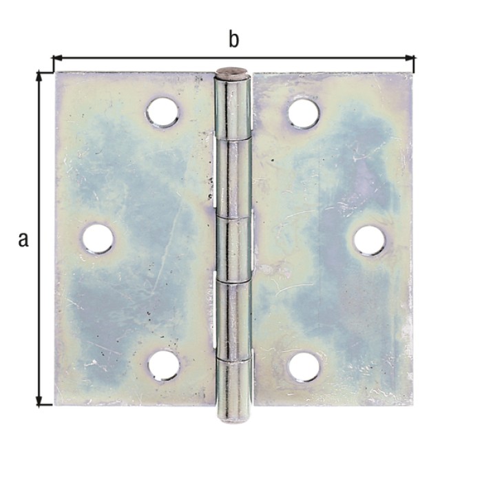 Alberts Scharnier, Quadratisch: Stahl roh, sendzimirverzinkt, mit vernietetem Edelstahlstift 80x80x1mm 346010