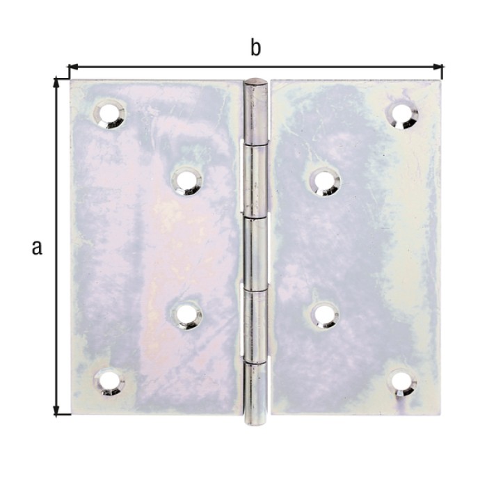 Alberts Scharnier, Quadratisch: Stahl roh, sendzimirverzinkt, mit vernietetem Edelstahlstift 100x100x1,2mm 346027