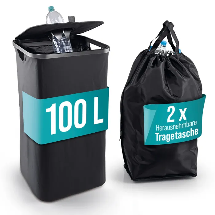 EASYmaxx Pfandflaschen Sammelbehälter 100 l, mit 2 x Flaschentasche,  15478