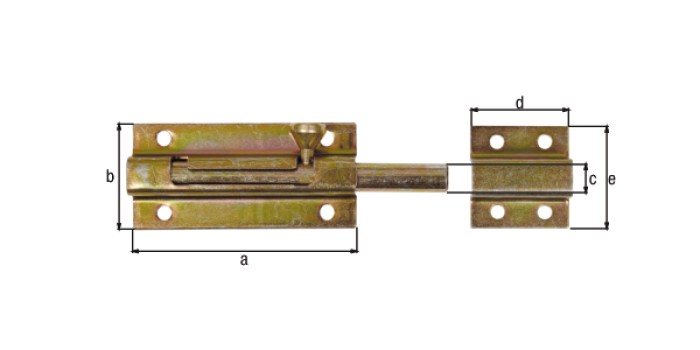 Alberts Bolzenriegel mit Knopfgriff: Stahl roh, galvanisch gelb verzinkt, mit befestigter Schlaufe 111724