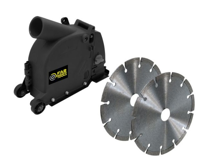 Nutengehäuse für Beton plus 2 Diamantscheiben Beton. 125 mm für Winkelschleifer 115/125 mm, kompatibel mit allen Schleifern dank 4 Reduzierringen 115925