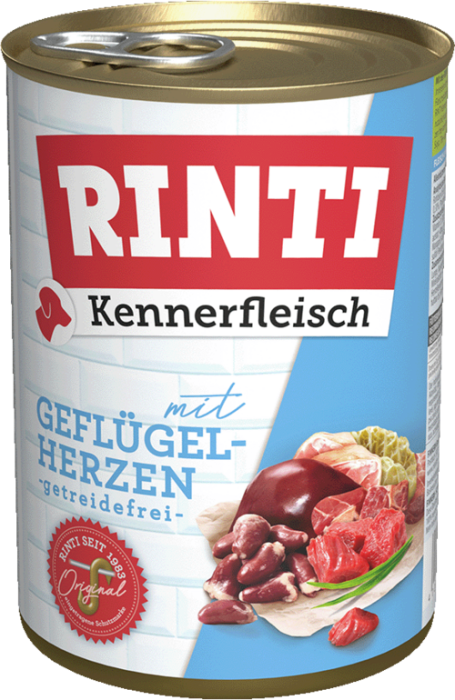 RINTI Kennerfleisch Nassfutter mit Geflügelherzen, 800g, 105138