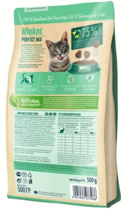 Happy Cat Minkas Perfect Mix Geflügel, Fisch & Lamm, Trockenfutter für ausgewachsene Katzen, 500 g, 171047