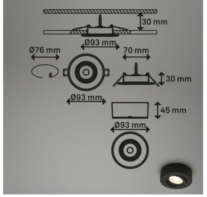 BRILONER - 2 in 1 LED Aufbauspot und Einbaustrahler schwenkbar, warmweißes Licht, 5W, 230V, 7991015