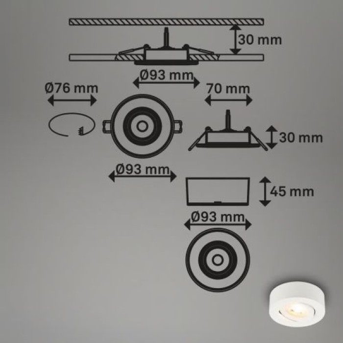 BRILONER - 2 in 1 LED Aufbauspot und Einbaustrahler schwenkbar, warmweißes Licht, 5W, 230V, 7991016