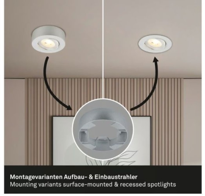 BRILONER - 2 in 1 LED Aufbauspot und Einbaustrahler schwenkbar, warmweißes Licht, 5W, 230V, 7991014