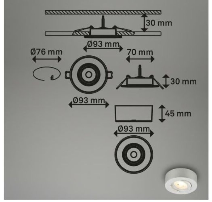 BRILONER - 2 in 1 LED Aufbauspot und Einbaustrahler schwenkbar, warmweißes Licht, 5W, 230V, 7991014