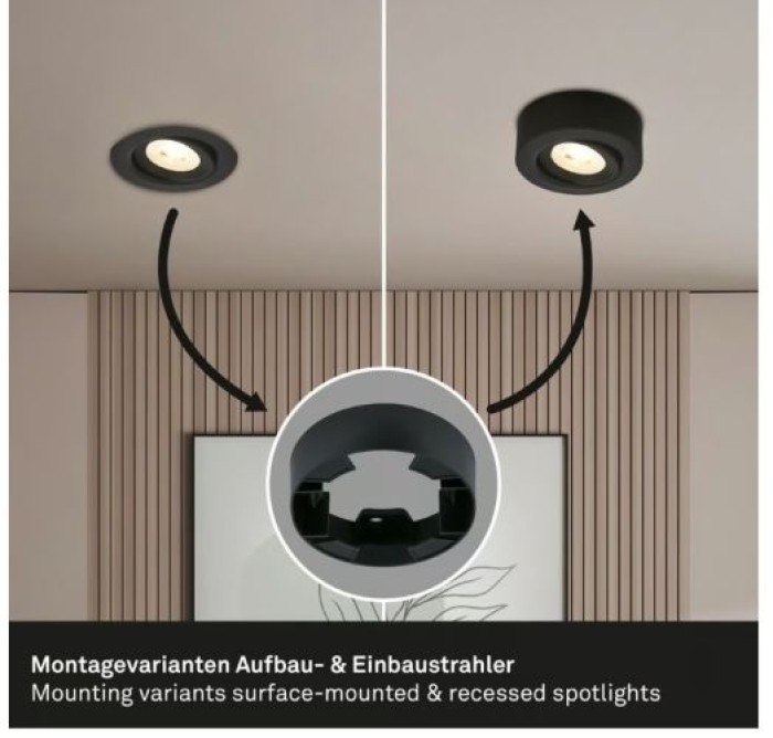 BRILONER - 2 in 1 LED Aufbauspot und Einbaustrahler schwenkbar, Ø90mm, warmweißes Licht, 230V, 7990015