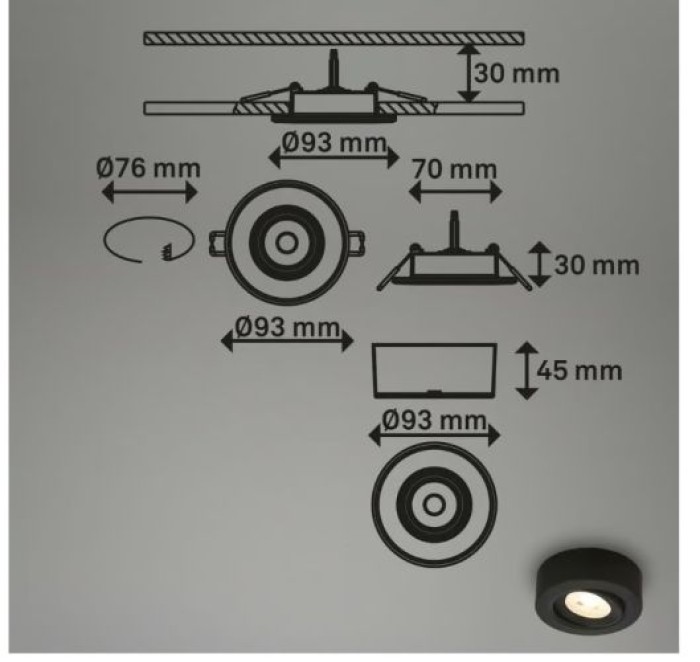 BRILONER - 2 in 1 LED Aufbauspot und Einbaustrahler schwenkbar, Ø90mm, warmweißes Licht, 230V, 7990015