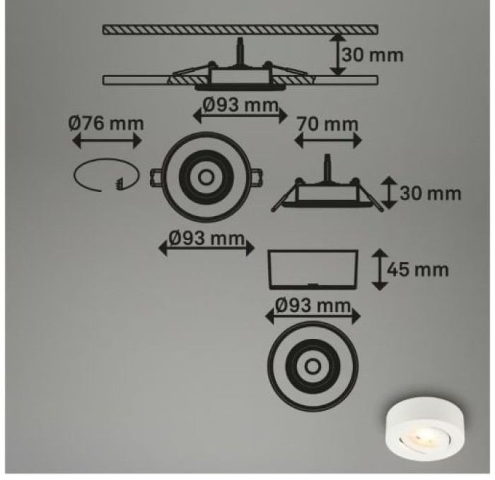 BRILONER - 2 in 1 LED Aufbauspot und Einbaustrahler schwenkbar, Ø90mm, warmweißes Licht, 230V, 7990016