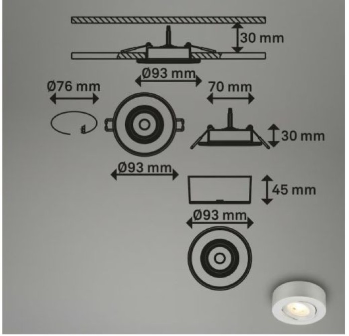 BRILONER - 2 in 1 LED Aufbauspot und Einbaustrahler schwenkbar, Ø90mm, warmweißes Licht, 230V, 7990014