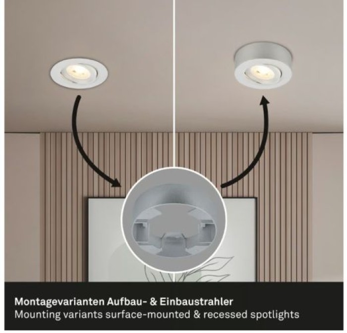 BRILONER - 2 in 1 LED Aufbauspot und Einbaustrahler schwenkbar, Ø90mm, warmweißes Licht, 230V, 7990014