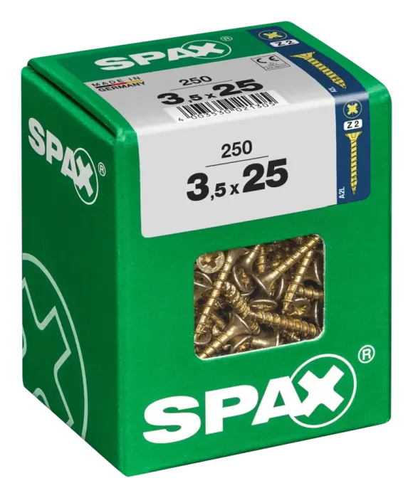 SPAX Universalschraube, 3,5 x 25 mm, 250 Stück, Vollgewinde, Senkkopf, Kreuzschlitz Z2, 4CUT, YELLOX, 4081020350257 4