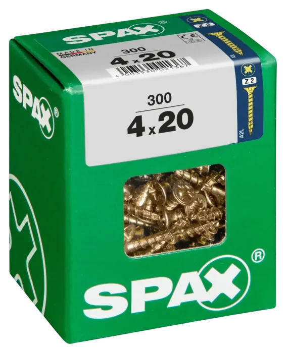 SPAX Universalschraube, 4 x 20 mm, 300 Stück, Vollgewinde, Senkkopf, Kreuzschlitz Z2, 4CUT, YELLOX, 4081020400207 4